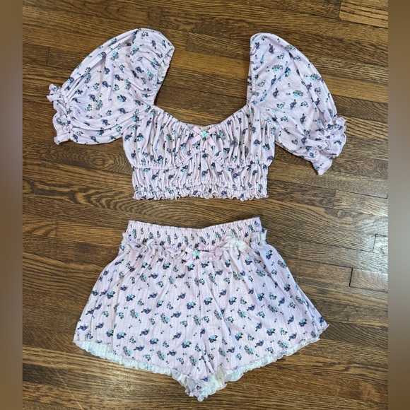 NWOT Never Worn For Love And Lemons Purple Pajama Set with Puff Sleeves Size XS - Picture 4 of 10